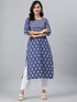 Blue Cotton Floral Print Straight Kurta